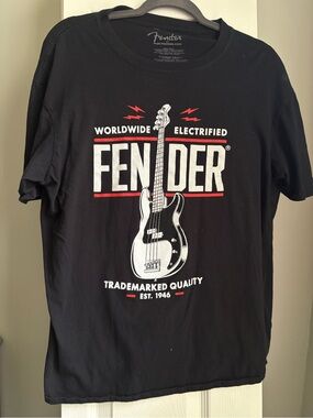 Fender GuitarsBlack Tee with White Interior Print and red accents